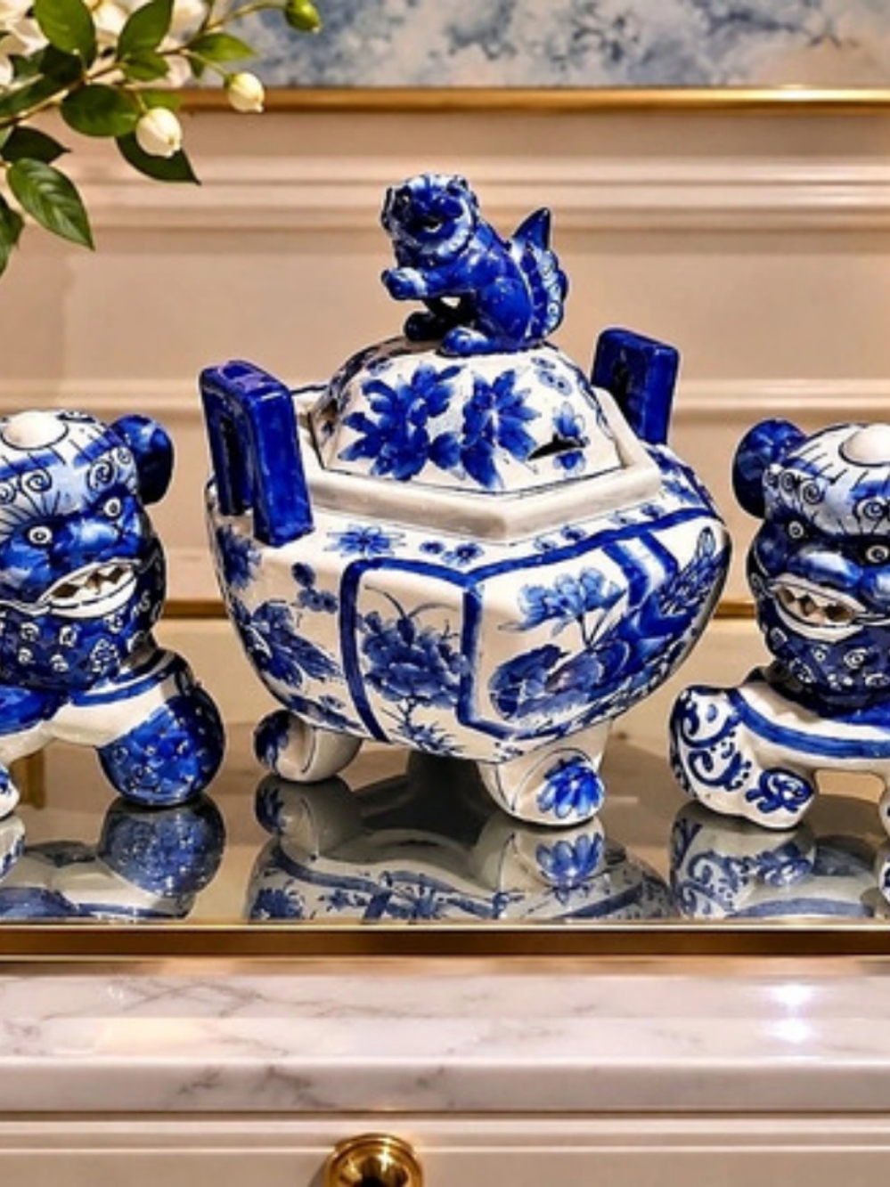 Blue & White Ceramic Decor Set